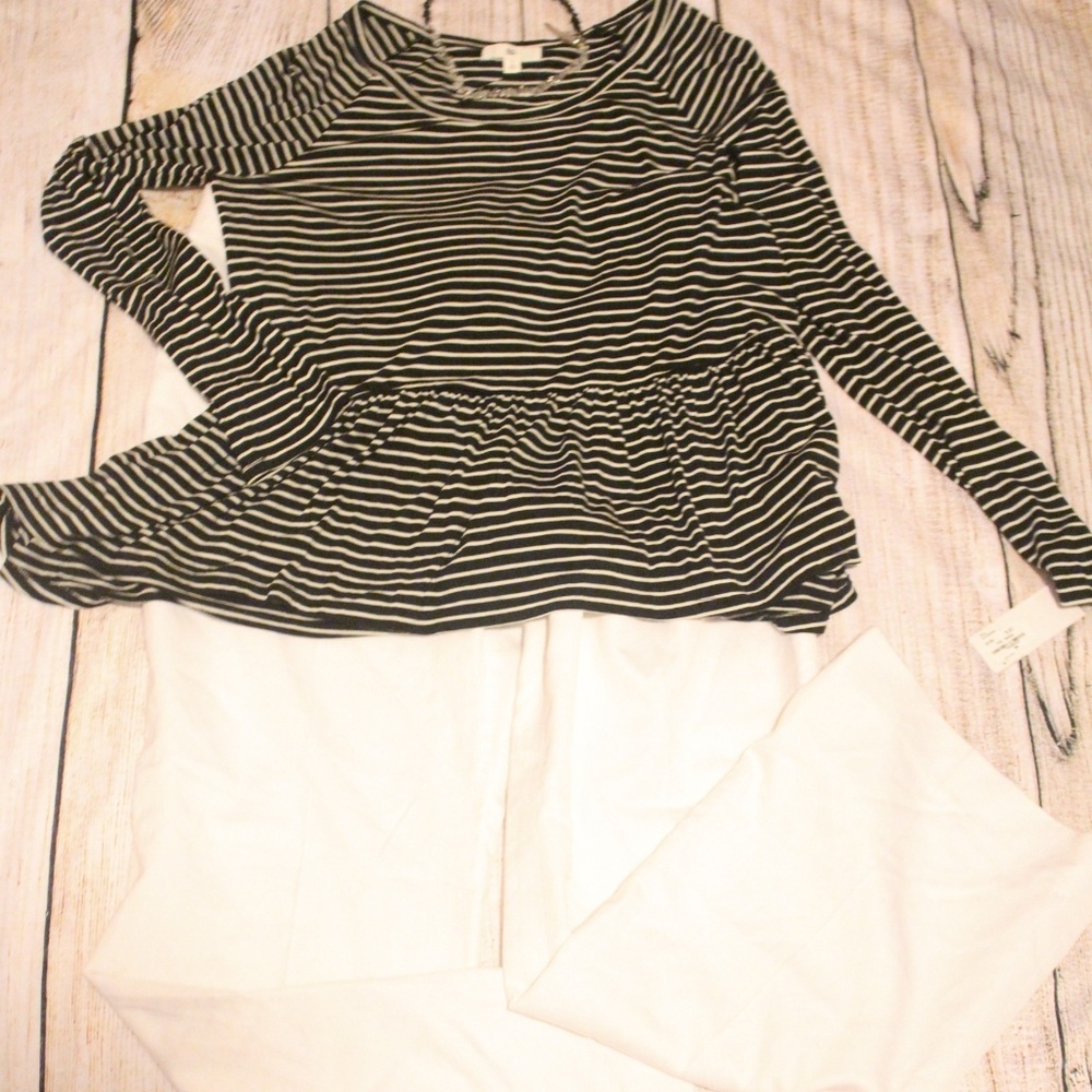 NWT Black&White Peplum Blouse Medium Stretchy&Soft